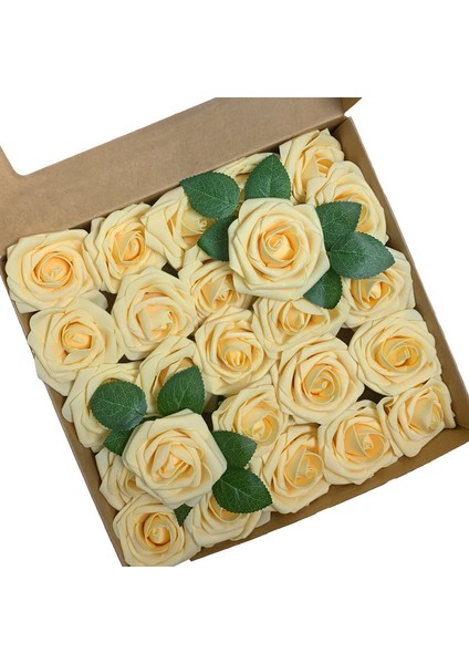 25 Adet Yapay Gül Saplı Köpük Gül Kremsi Sarı (Yurt Dışından)
