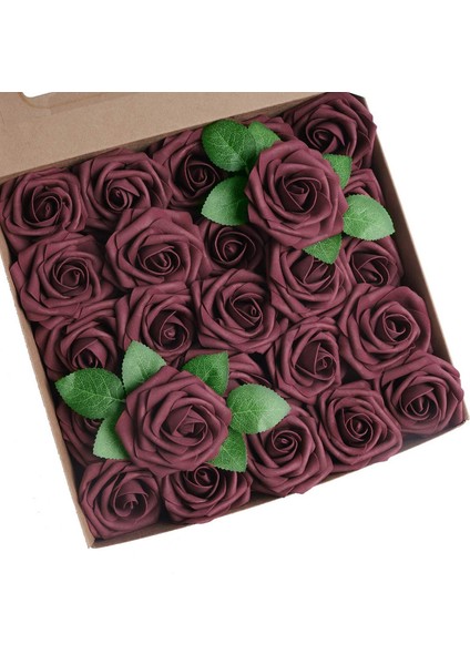 25 Adet Yapay Gül Saplı Köpük Gül Bordo (Yurt Dışından)