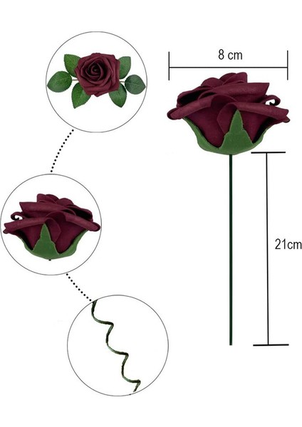 25 Adet Yapay Gül Saplı Köpük Gül Bordo (Yurt Dışından) fırsatları