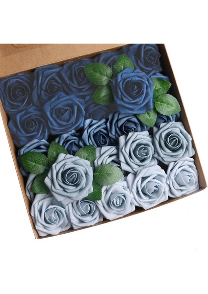 25 Adet Yapay Gül Saplı Köpük Gül Degrade Mavi (Yurt Dışından)