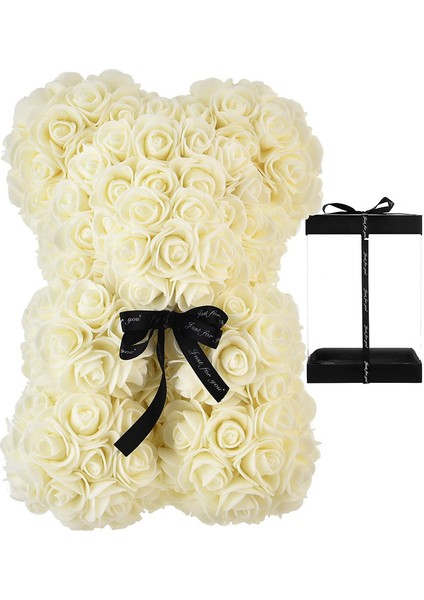 Rose Ayı Hediyesi Şeffaf Bir Hediye Kutusu ile Birlikte Gelir Süt Beyazı, 25CM (Yurt Dışından)