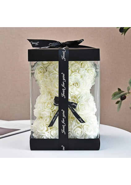 Rose Ayı Hediyesi Şeffaf Bir Hediye Kutusu ile Birlikte Gelir Süt Beyazı, 25CM (Yurt Dışından) fırsatları