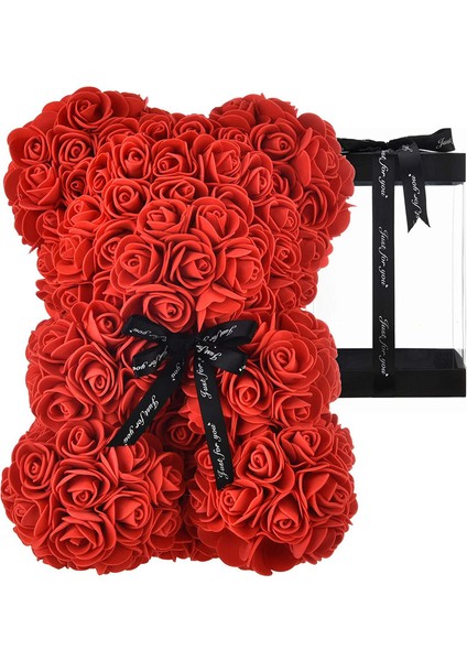 Rose Ayı Hediyesi Şeffaf Bir Hediye Kutusu ile Birlikte Gelir （kırmızı, 25CM） (Yurt Dışından)