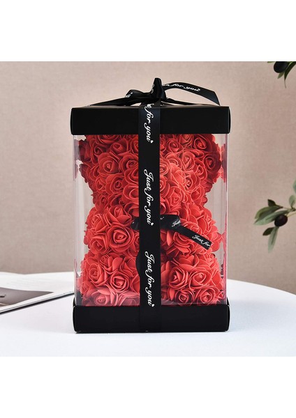 Rose Ayı Hediyesi Şeffaf Bir Hediye Kutusu ile Birlikte Gelir （kırmızı, 25CM） (Yurt Dışından) modelleri