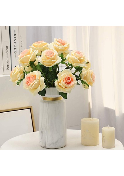 10 Adet Yapay Gül Buketi Şampanya Rengi Açan Güller (Yurt Dışından) modelleri