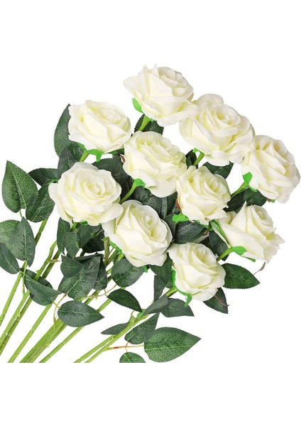 10 Adet Yapay Gül Buketi Beyaz Çiçek Açan Güller (Yurt Dışından)
