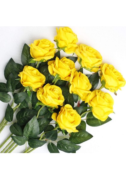 10 Adet Yapay Gül Buketi Sarı Çiçek Açan Güller (Yurt Dışından)