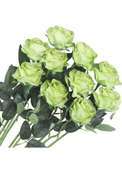 10 Adet Yapay Gül Ipek Çiçek Çiçek Buketleri Yeşil Çiçek Açan Güller (Yurt Dışından)