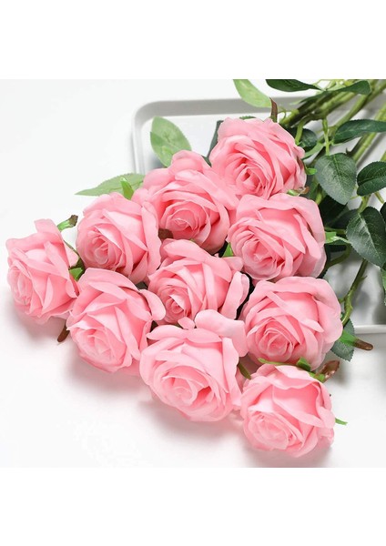 10 Adet Yapay Gül Ipek Çiçek Çiçek Buketleri Pembe Çiçek Açan Güller (Yurt Dışından)