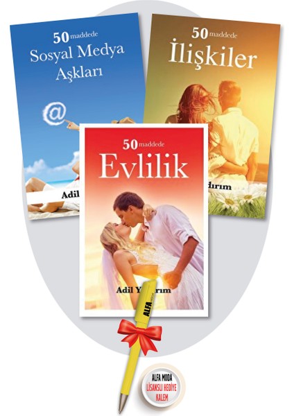 Adil Yıldırım 3 Kitap Set / 50 Maddede Sosyal Medya Aşkları + Ilişkiler + Evlilik + Alfa Moda Kalem