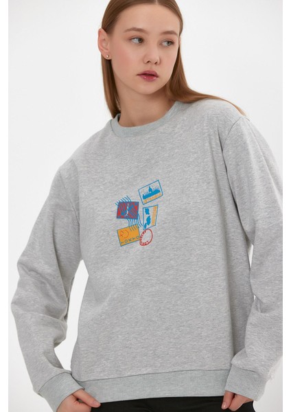 Baskılı Ribanalı Sweatshirt (E22-75600)