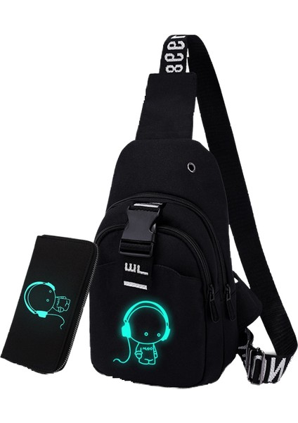 Erkek Göğüs Çantası Günlük Messenger Çanta Çok Fonksiyonlu Omuz Çantası USB Şarj Aleti (Yurt Dışından)