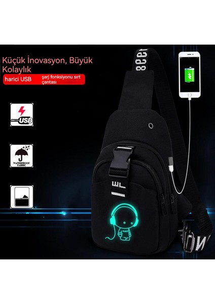 Erkek Göğüs Çantası Günlük Messenger Çanta Çok Fonksiyonlu Omuz Çantası USB Şarj Aleti (Yurt Dışından)