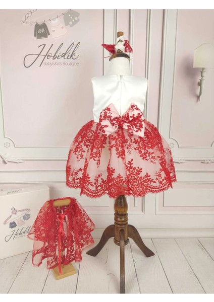 Bebek Çocuk Kırmızı Pelerin Yakalı Kına Elbisesi modelleri