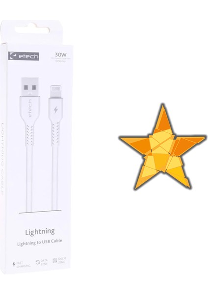 Etech DK-012 3.0A 30W Ip Lightning USB Data Kablosu