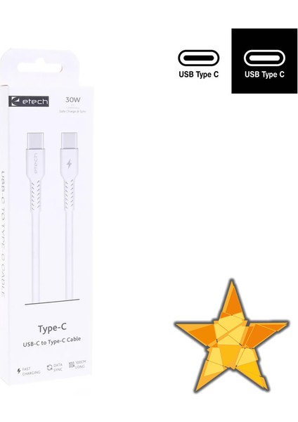 Etech DK-013 3.0A 30W Type-C To Type-C Data Kablosu