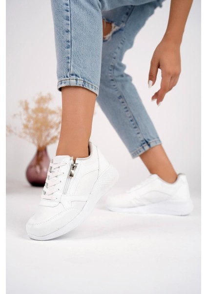 Asel Garantili Kadın Ortopedik Günlük Bağcıklı Yandan Fermuarlı Rahat Sneaker Spor Ayakkabı fırsatları