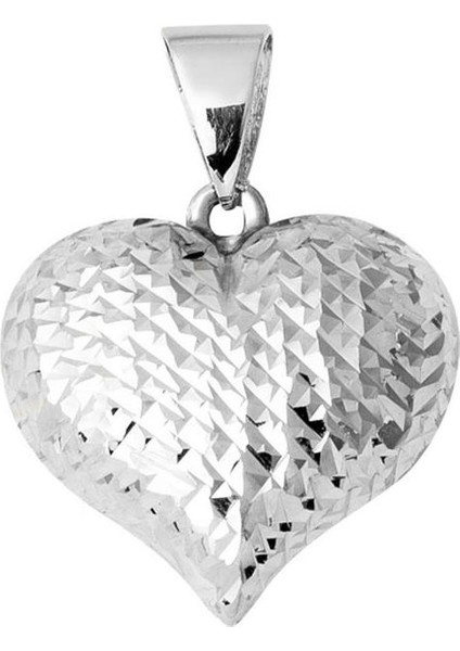 Kalemli 14 Ayar Beyaz Altın Kalp Kolye Ucu