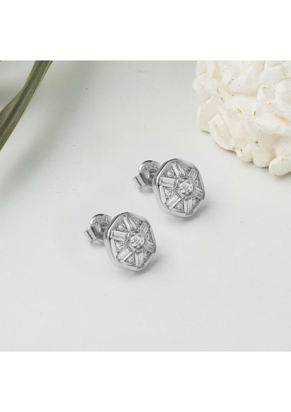 Coronet Beyaz Altın 14 Ayar Baget Küpe modelleri