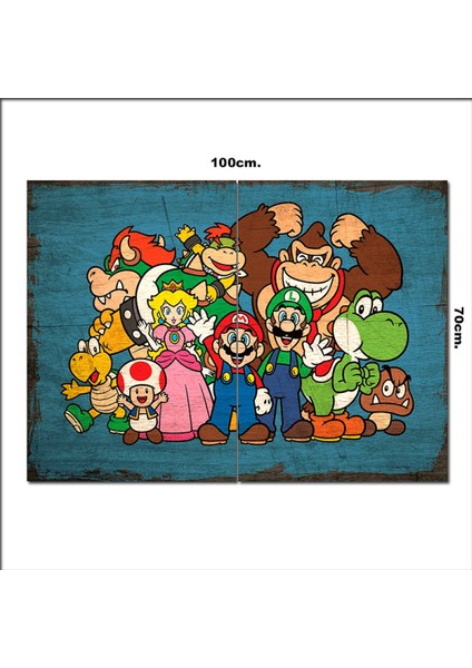 Ahşap Tablo Super Mario Ekibi Desenli 70*100CM