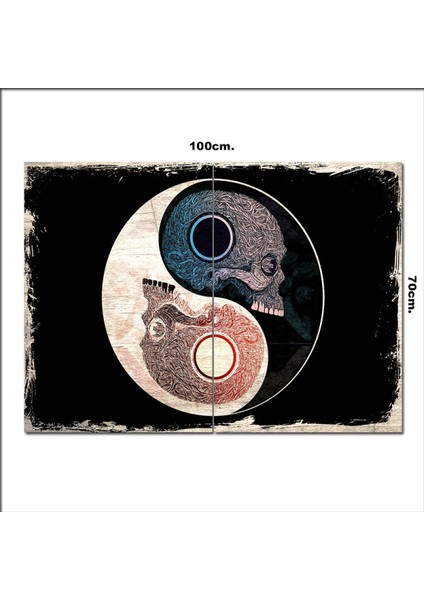Ahşap Tablo Ying Yang Kurukafalar Görseli 70*100CM