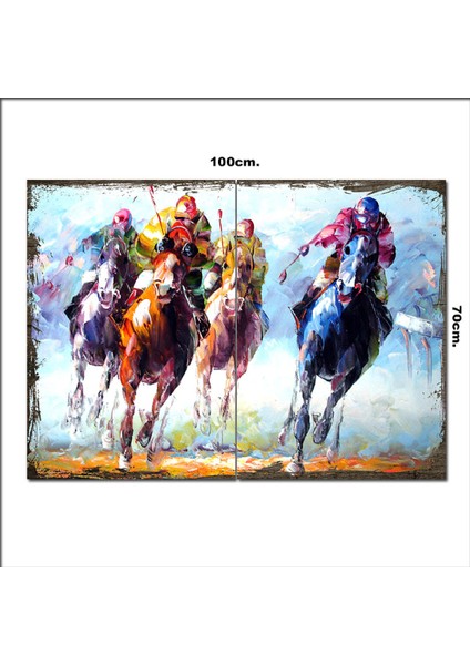 Ahşap Tablo Atlı Polo Oyunu 70*100CM