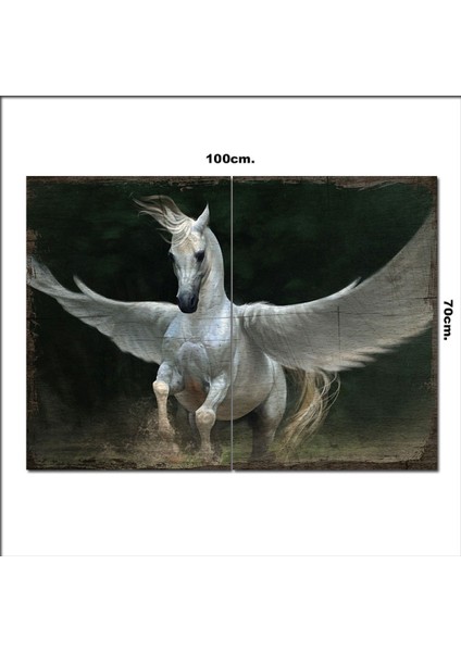 Ahşap Tablo Türk Mitolojisinde Kanatlı At “tulpar” 70*100CM
