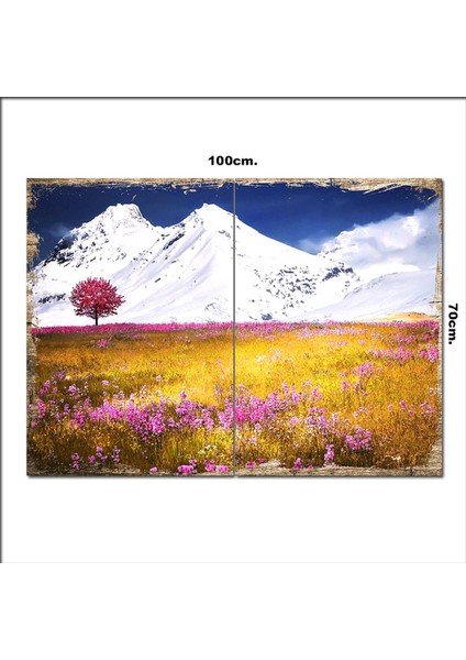 Ahşap Tablo Bahar ve Dağ 70*100CM