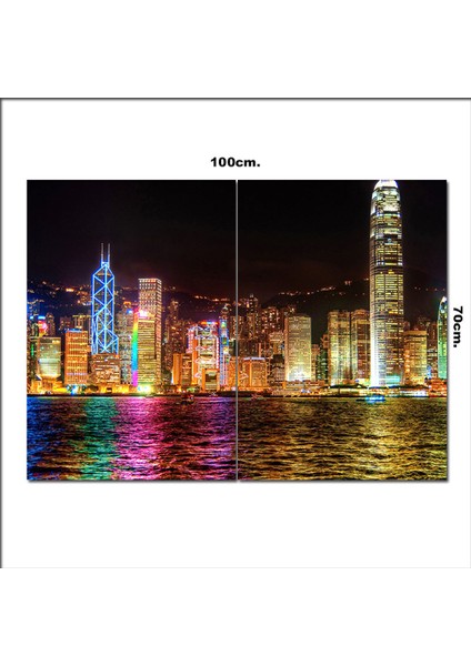 Ahşap Tablo Victoria Harborda Gece 70*100CM