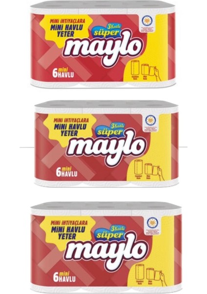 Mini Kağıt Havlu 3 Katlı 6'lı 3 Paket 18 Rulo