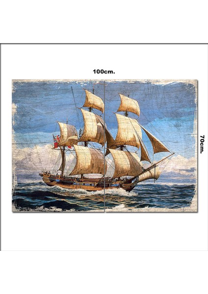 Ahşap Tablo Denizde Yelkenli Gemi Şekilli 70*100CM