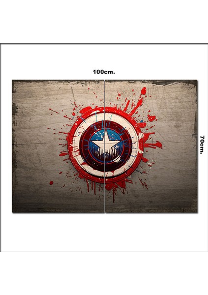 Ahşap Tablo Kaptan Amerika Damlacıklı Logosu Tarz 70*100CM