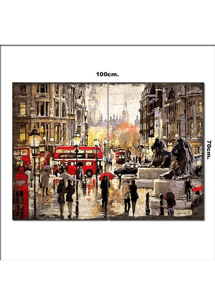 Ahşap Tablo Yağmur Altında Londra Baskılı 70*100CM