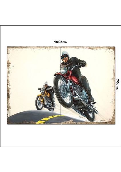 Ahşap Tablo Vintage Motorsiklet Yarışı 70*100CM