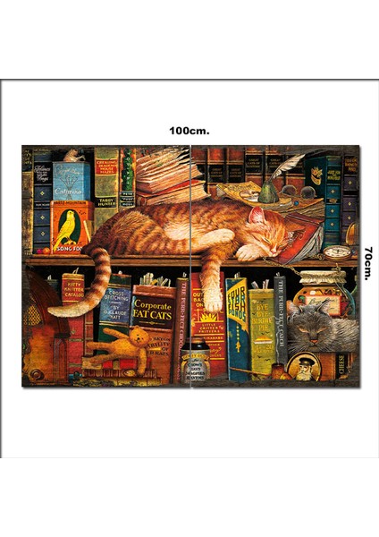 Ahşap Tablo Kitaplık Uyuyan Kediler Tarz 70*100CM