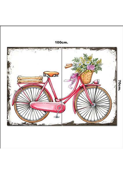 Ahşap Tablo Kırmızı Bisiklet 70*100CM