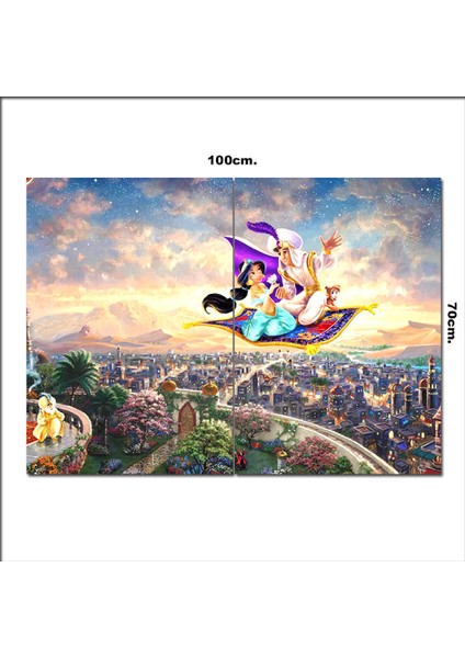 Ahşap Tablo Aladdin ve Yasemin Uçan Halı 70*100CM