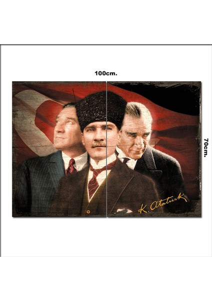 Ahşap Tablo Üç Zamanda Atatürk Şekilli 70*100CM