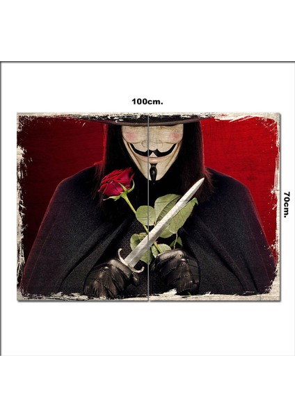 Ahşap Tablo V For Vendetta Gül ve Kılıç Görseli 70*100CM