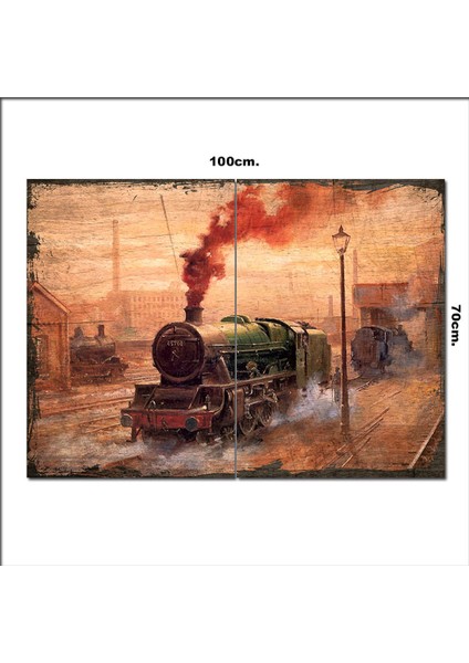 Ahşap Tablo Eski Kara Tren Resim Şekilli 70*100CM