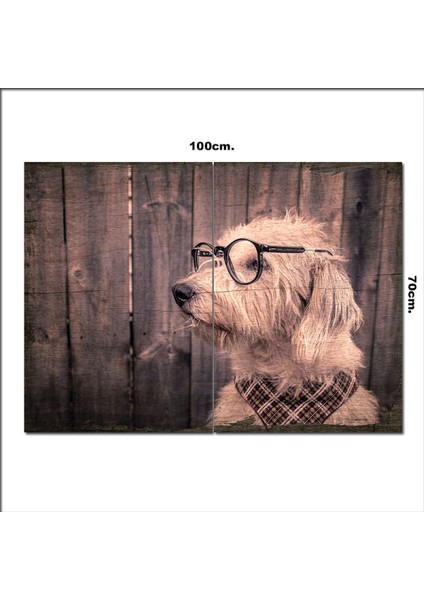 Ahşap Tablo Gözlüklü Köpek Desenli 70*100CM