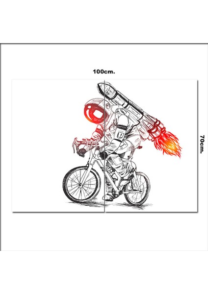 Ahşap Tablo Roket Bağlamış Astronot 70*100CM