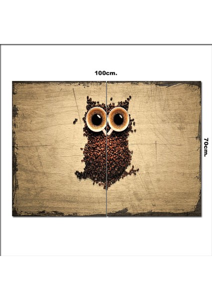 Ahşap Tablo Kahveden Baykuş Fügürü Baskılı 70*100CM