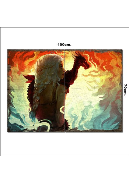 Ahşap Tablo Daenerys Targaryen ve Ejderha 70*100CM