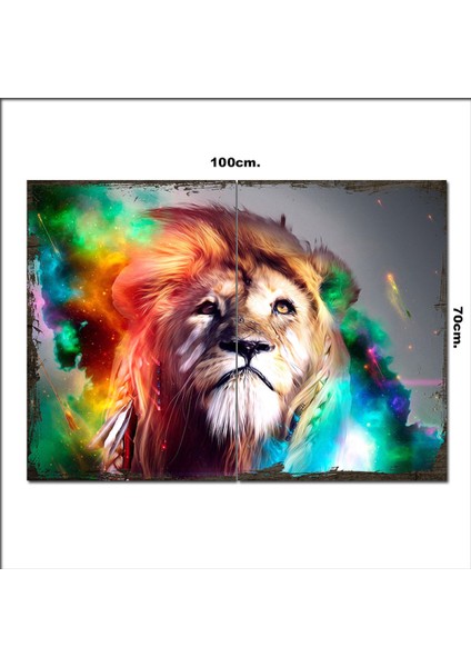 Ahşap Tablo Yağlı Boya Çalışması Aslan Tarz 70*100CM