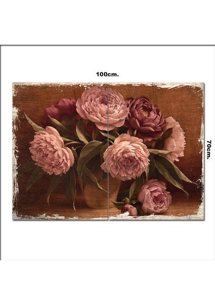 Ahşap Tablo Saksıda Pembe Güller Tarz 70*100CM