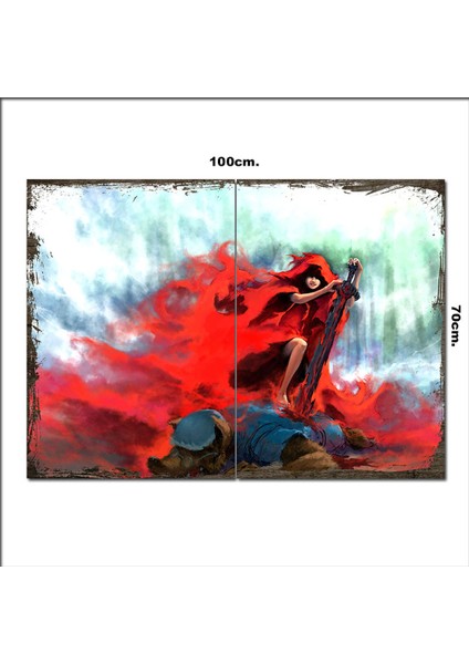 Ahşap Tablo Kırmızı Başlıklı Kız ve Kurt 70*100CM