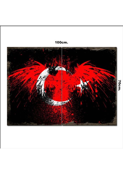 Ahşap Tablo Kartal ve Türk Bayrağı 70*100CM