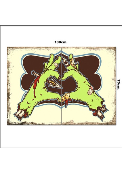 Ahşap Tablo Zombie ve Kalp 70*100CM