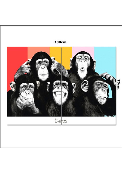 Ahşap Tablo 5 Maymun 70*100CM